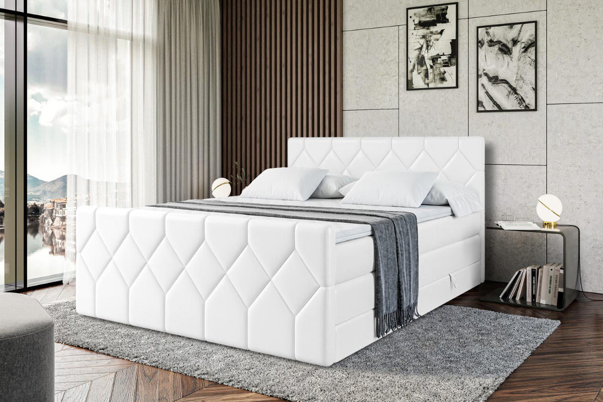 BOXSPRINGBETT CATOR-Z KING - 180x200 - H3/H4 - Weiß Hochglanz - Weiß Hochglanz, Holzwerkstoff (180/200cm) - ALTDECOR