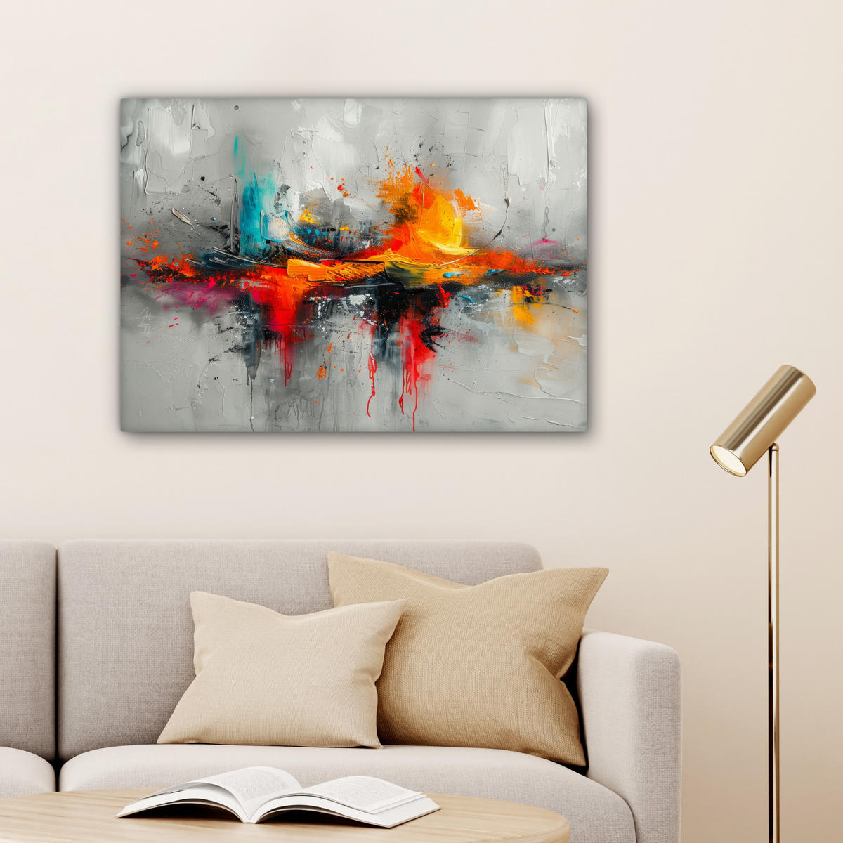 LEINWANDBILD Moderne Kunst - Orange - Grau - Abstrakt Wandbilder 80x60 cm - Hellgrau, Textil (80/60cm) - MuchoWow