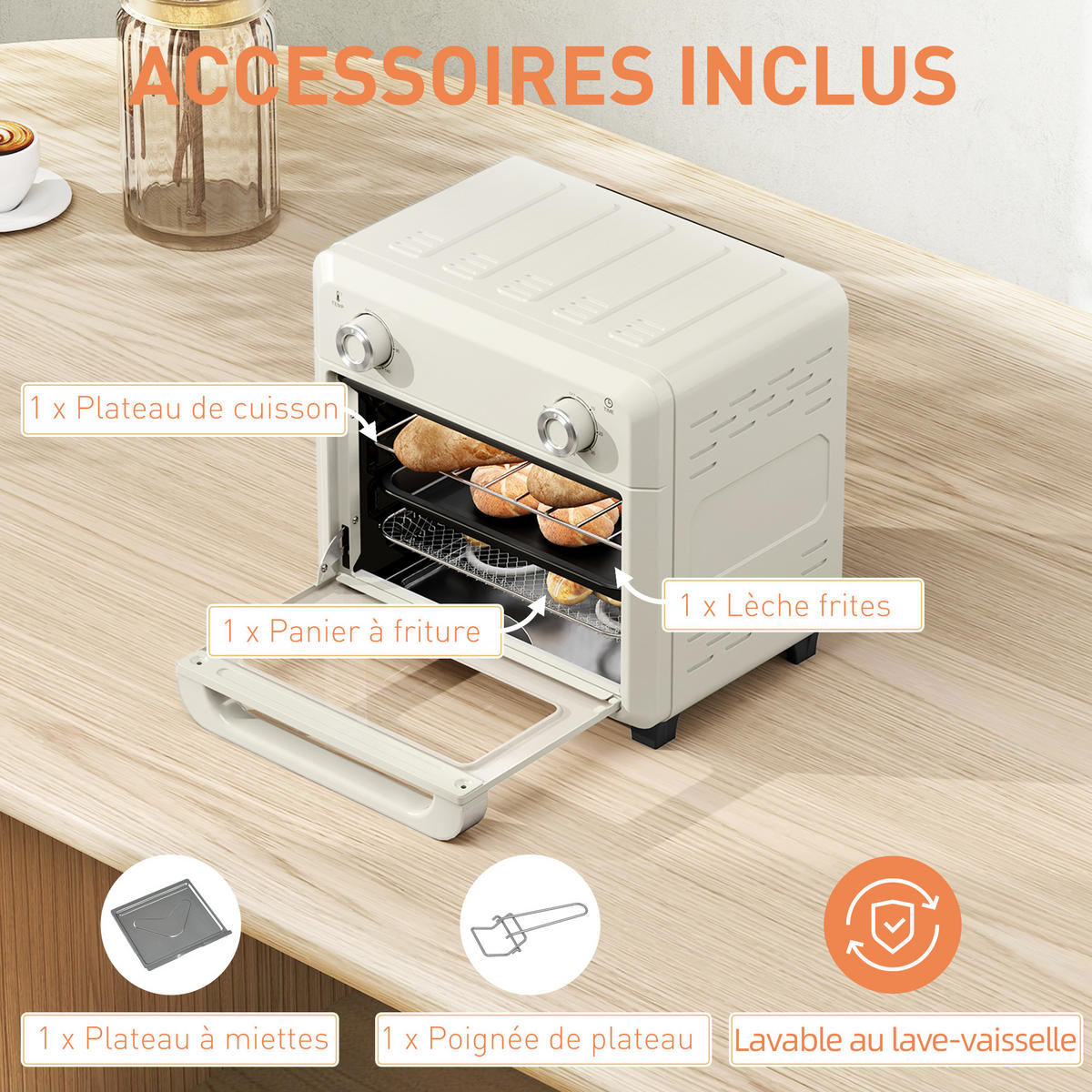 HEISSLUFTFRITTEUSE DE-17435 10L, 1000W mit Temperaturregelung - Creme, Metall (27.2/29.8/32cm) - ComfortXL