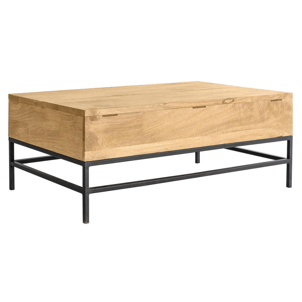 COUCHTISCH Aufklappbar Industrie Mangoholz Metall L110 YPSTER - Dunkelbraun, Holz (110/70/45cm) - Miliboo