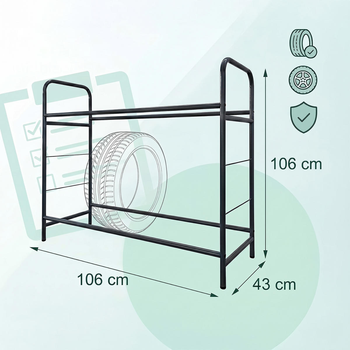 REGÁL na pneu - černá, kov (106/106/46cm) - Relaxdays