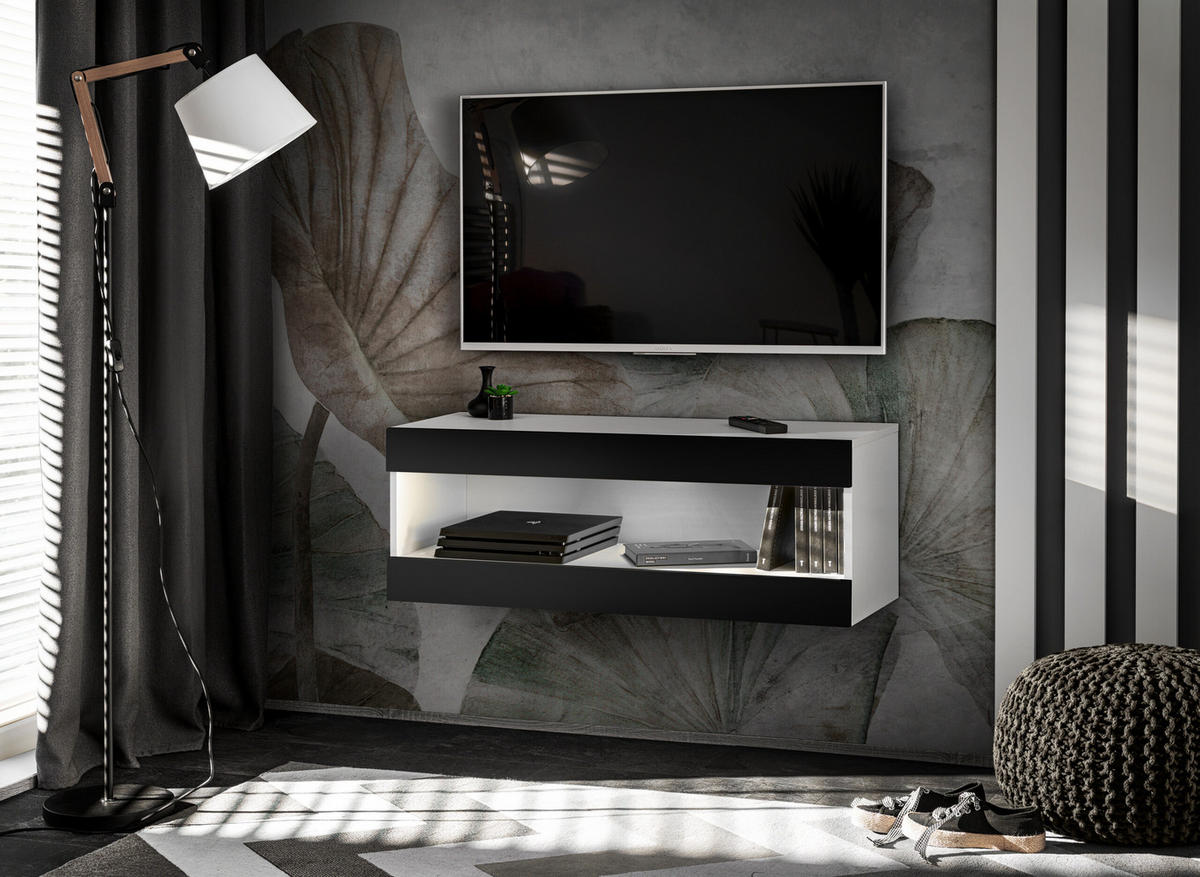 HÄNGEBOARD TV TIVOLI RTV2 Offener Raum Weiß + Schwarz - Schwarz/Weiß, Glas/Holzwerkstoff (100/36/35cm) - Komodee