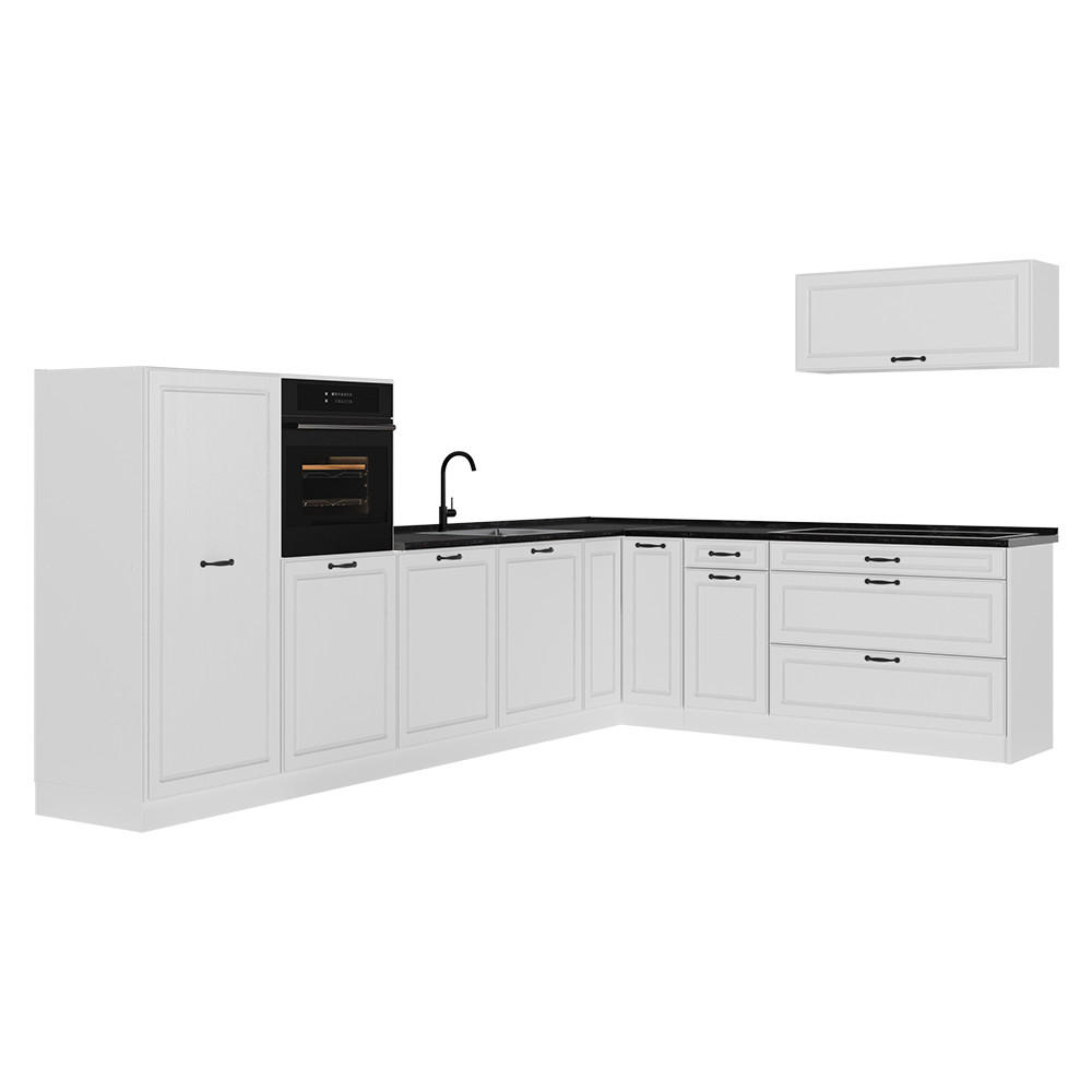 ROHOVÁ KUCHYŇA R-Line, Biely vidiecky dom/biely, 327 x cm bez pracovnej dosky - biela, kompozitné drevo (327/143/46cm) - Vicco