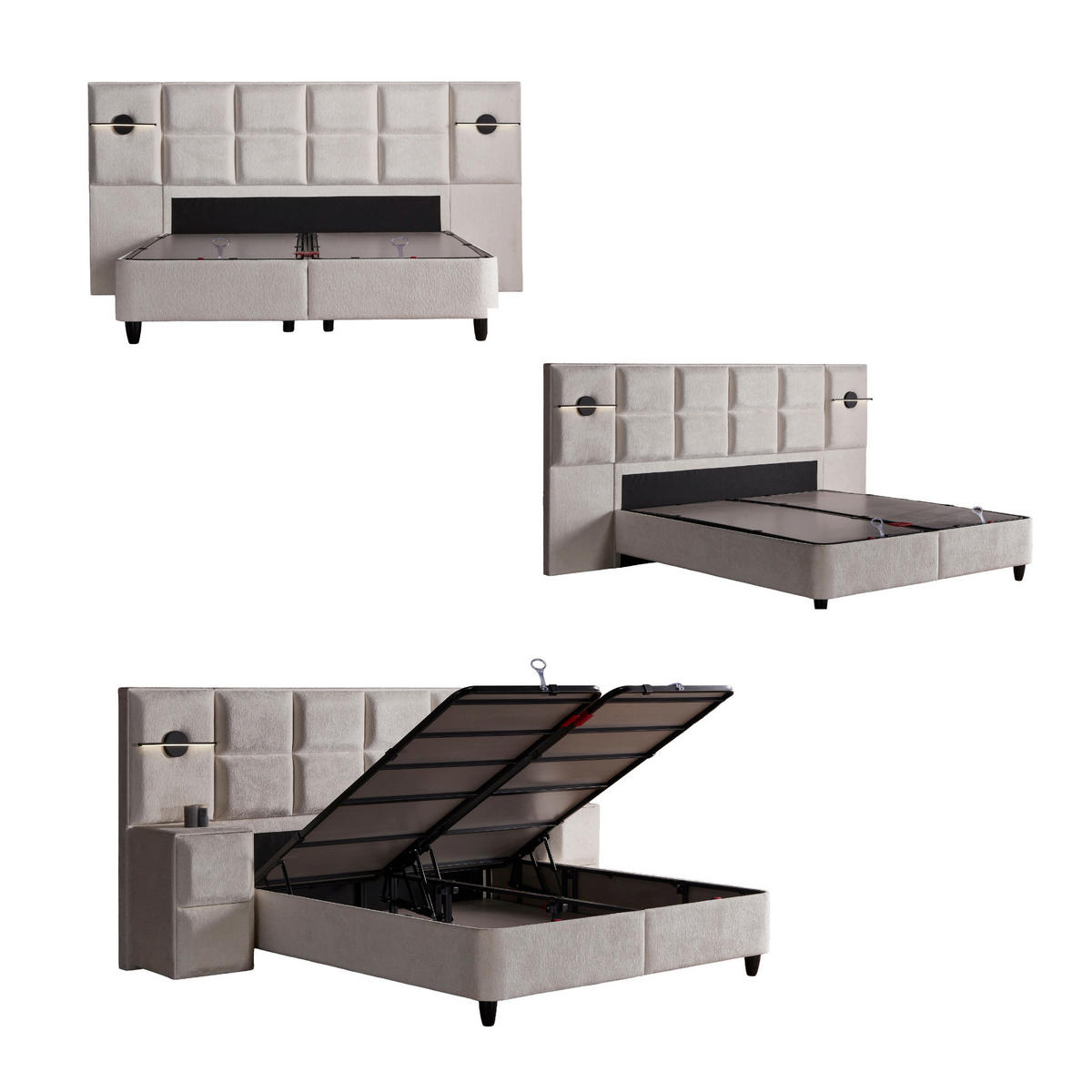 BOXBETT AMORE Bett boxspringbett 180x200 mit matratze - Beige, Holz (180/200cm)