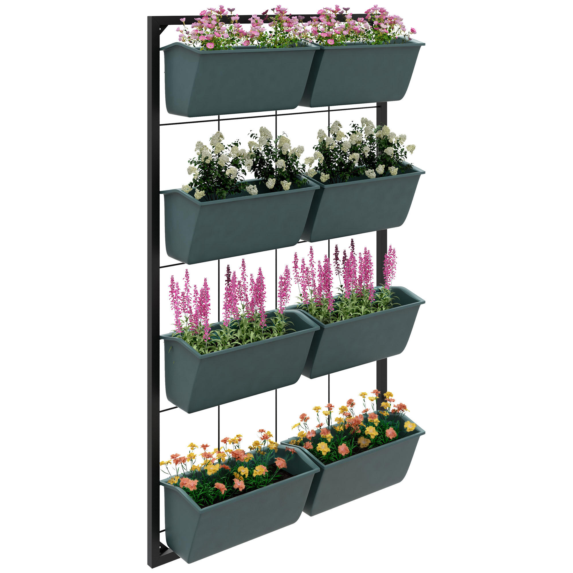 PFLANZENTREPPE, Blumenregal für Garten, Dunkelgrün, 52,5 x 14 x 90 cm - Schwarz, Metall (14/90/52.5cm) - Outsunny