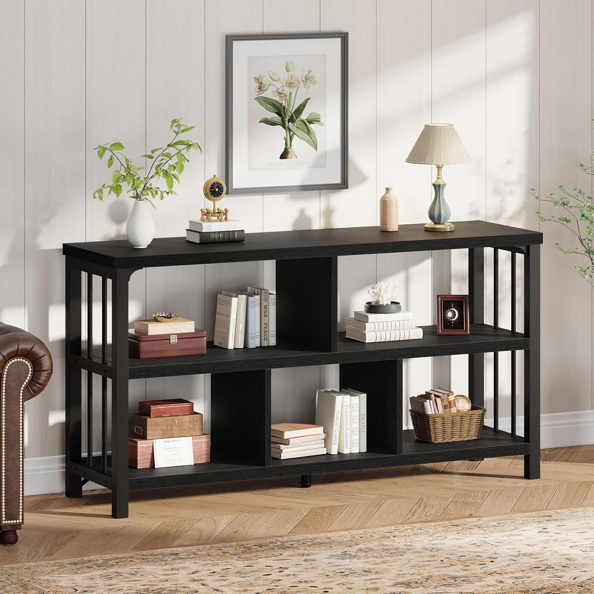 REGAL Standregal 120 x 34 x 76.2 cm Holzoptik Metallgestell - Schwarz, Holzwerkstoff/Metall (120/76.2/34cm) - Quality Elegance