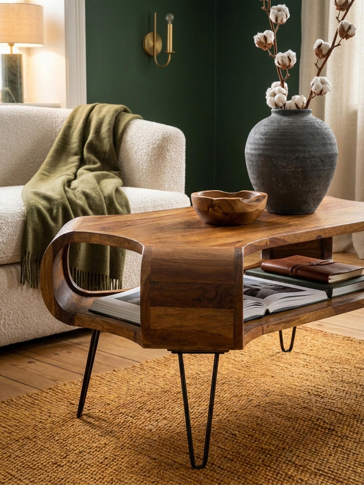 COUCHTISCH Rechteckig in Massivholz und Metall 100x60x47cm mit Stauraum und Haarnadelbeinen - Schwarz/Braun, Holz/Metall (60/100/47cm) - KADIMA DESIGN