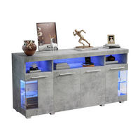SIDEBOARD, 140/40/70 cm, MDF a tvrzené sklo, cementově šedé, s LED osvětlením - šedá, kompozitní dřevo (140/70/40cm) - BEAOK