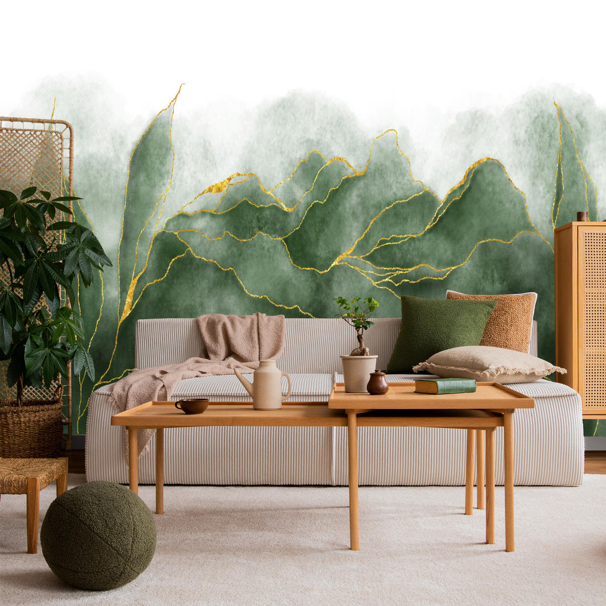 FOTOTAPETE Abstrakte Blätter Glamour Stil 400x280 - Gelb/Weiß, Papier (400/280cm) - Muralo