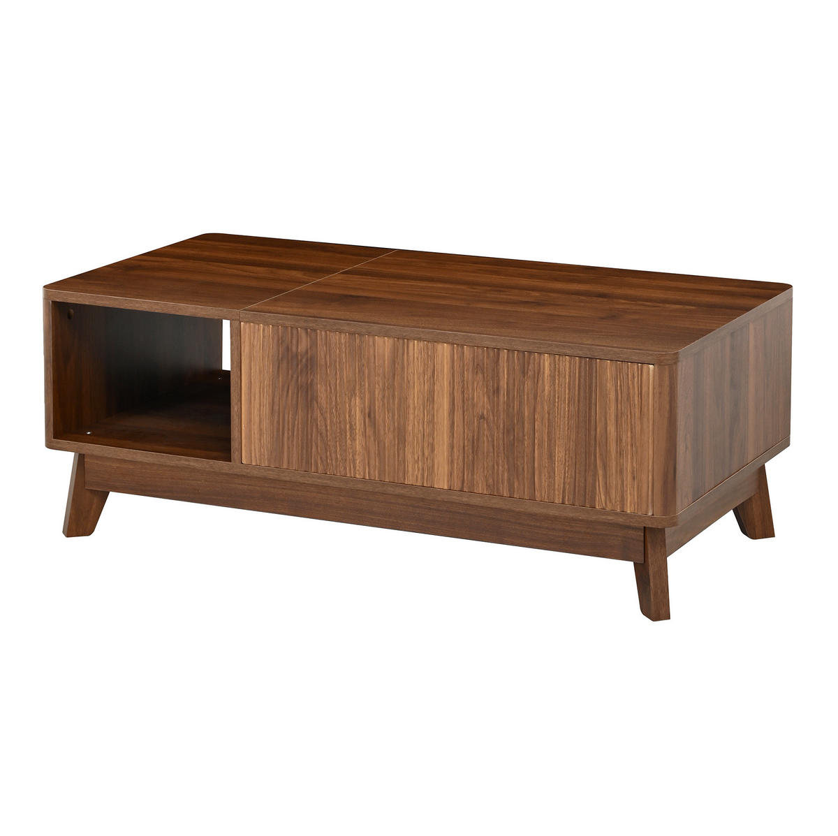 COUCHTISCH 95/48/50 cm mit höhenverstellbarer Tischplatte und Stauraum, Wellenoptik, Nussbaum - Walnussfarben, Holzwerkstoff (95/48/50cm) - Redom