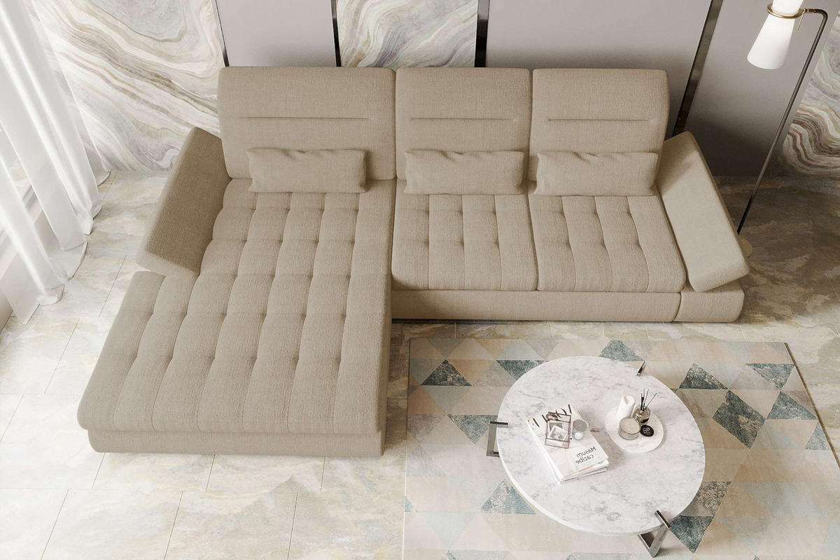 ECKSOFA Toscana Plus Velours inkl. Schlaffunktion - Creme, Textil (179/300cm) - 99rooms