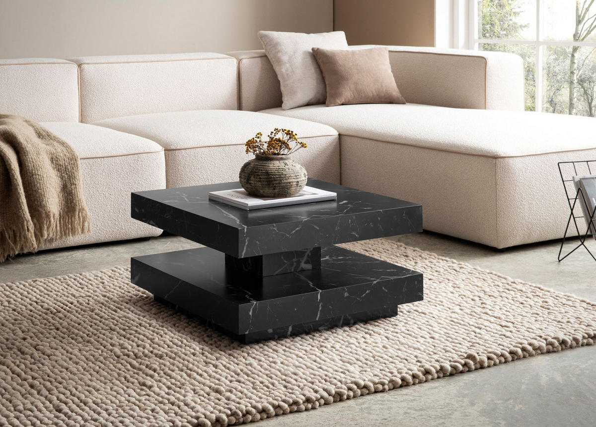 COUCHTISCH in Stein-Optik mit Stauraum, Modernes Design, Quadratisch, Schwarz 60x60x34 cm - Schwarz, Holzwerkstoff (60/60/34cm) - KADIMA DESIGN