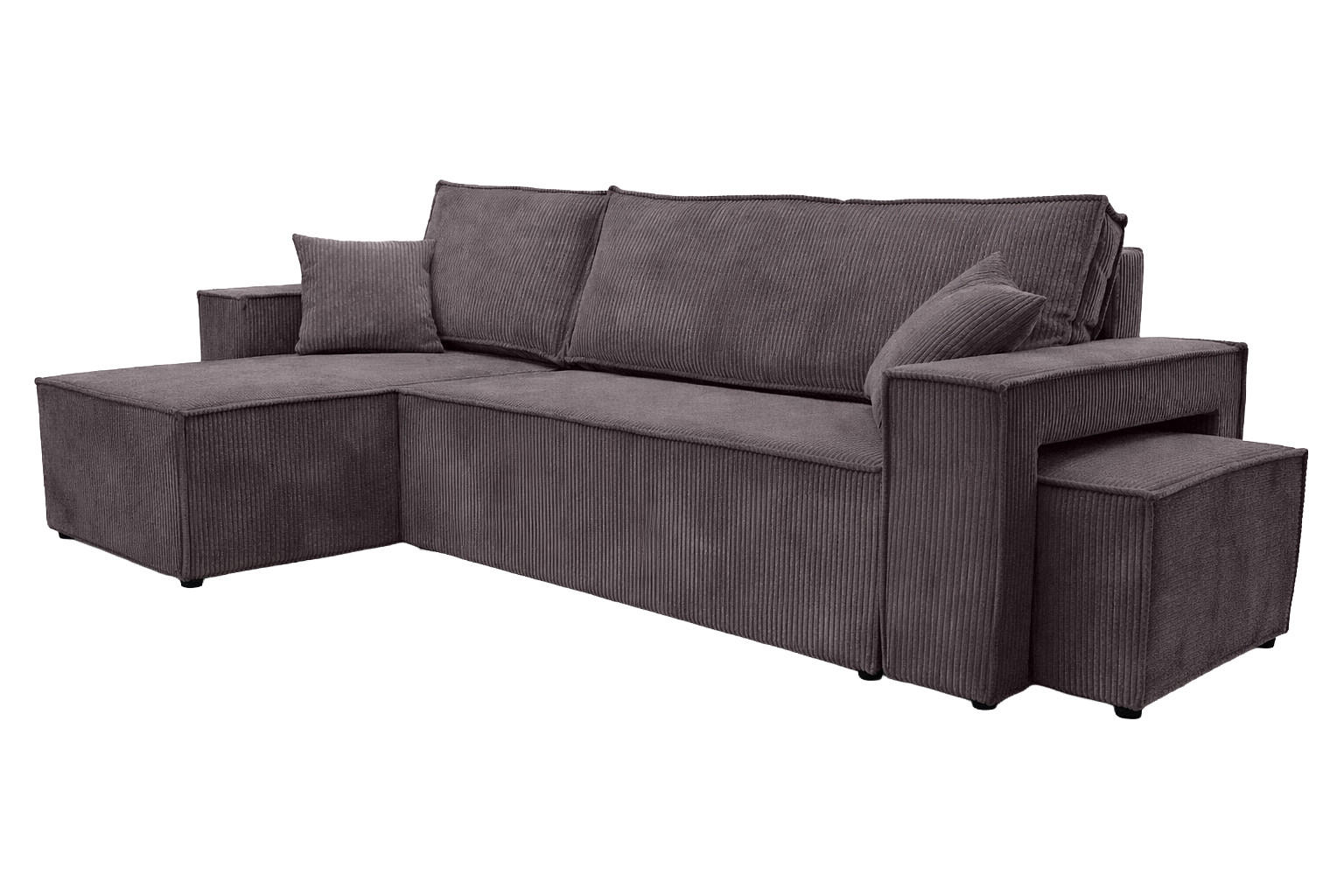 ECKSOFA Mit Schlaffunktion Und Pouf, Cordstoff Poso, Dunkelgrau, Links, Best L Mit Pouf - Dunkelgrau, Holz (244/145cm) - Kaiser Möbel