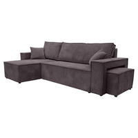 ECKSOFA Mit Schlaffunktion Und Pouf, Cordstoff Poso, Dunkelgrau, Links, Best L Mit Pouf - Dunkelgrau, Holz (244/145cm) - Kaiser Möbel