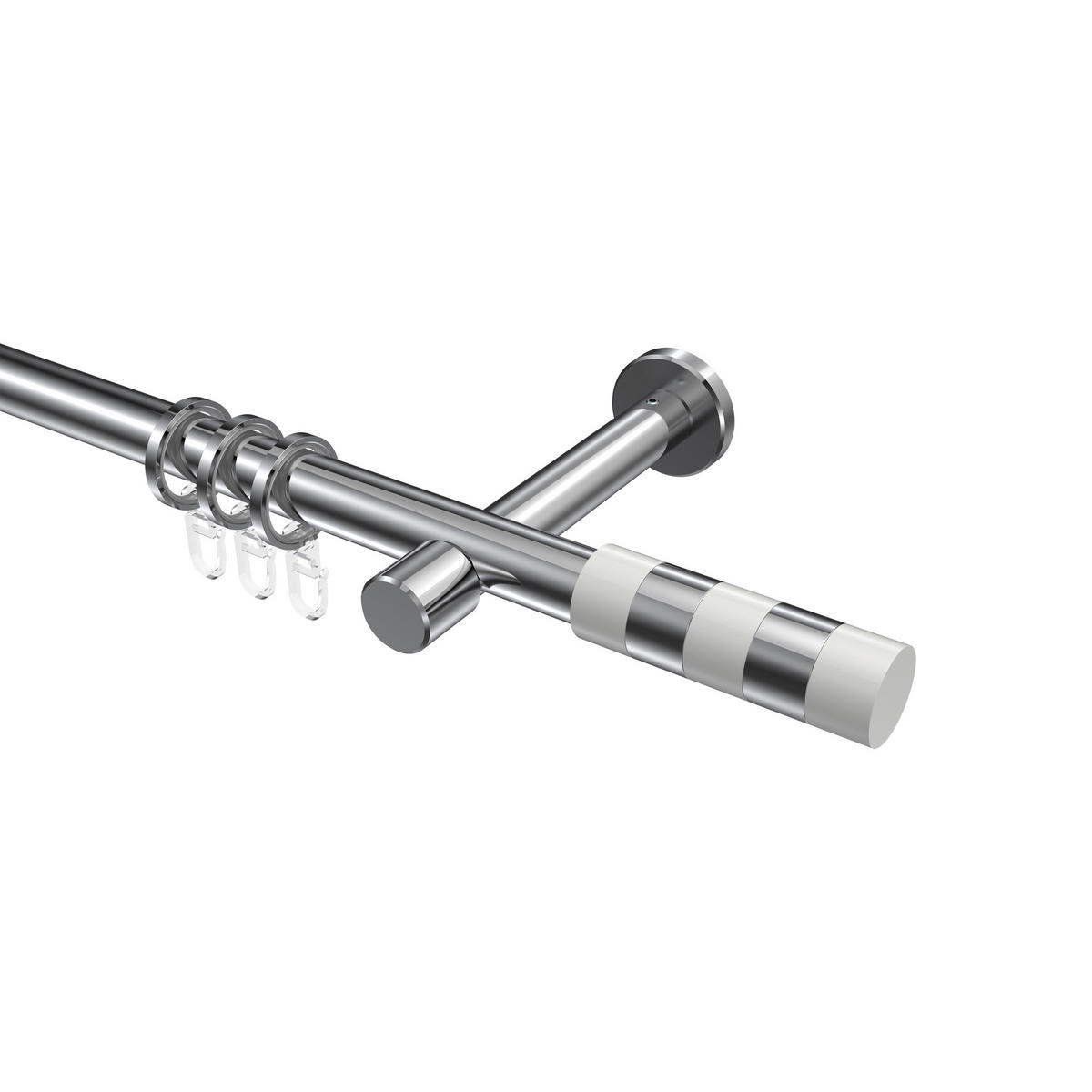 GARDINENSTANGEN-SET Prestige Mavell 160 cm, 1-läufig, 20 mm Ø Chrom - Chromfarben/Weiß, Metall (160cm) - INTERDECO