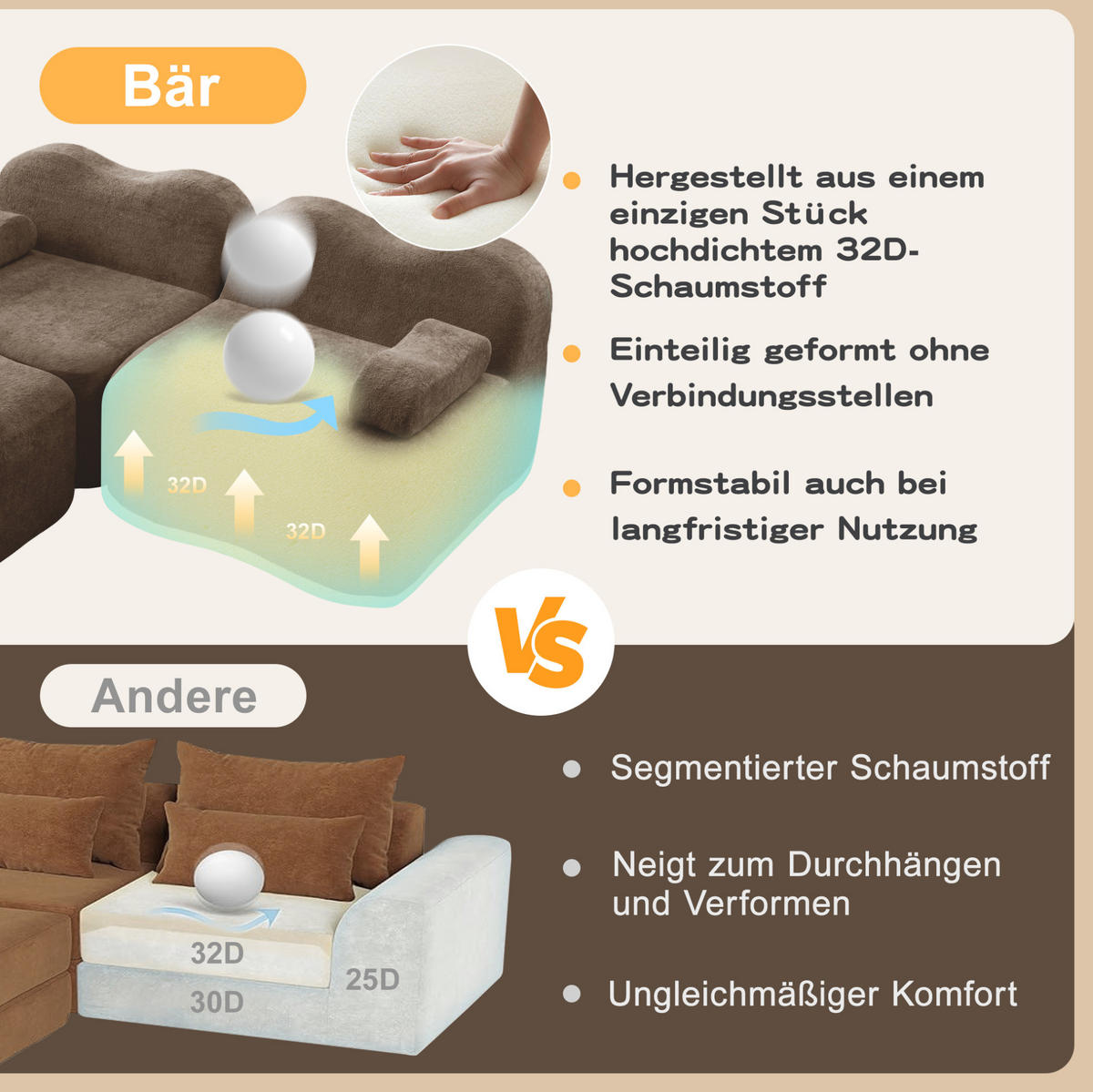 ECKSOFA aus Samt Braun 288x167x70 cm, modular mit tiefer Sitzfläche und flexiblen Stellmöglichkeiten - Braun, Textil (167/288cm) - IVMEU