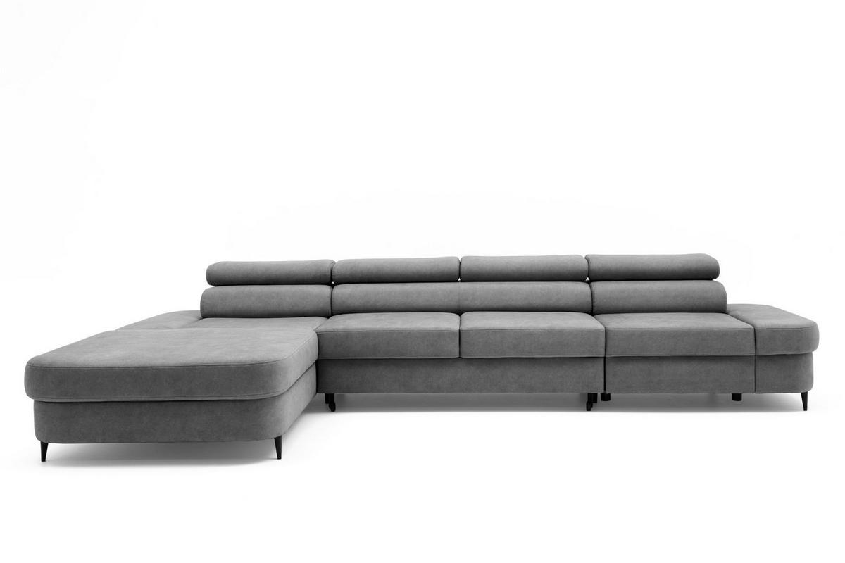 ECKSOFA JAZZ MAXI Links mit Schlaffunktion 125x195 Velours Dunkelgrau - Dunkelgrau/Schwarz, Holz/Textil (350/203cm) - Muffo