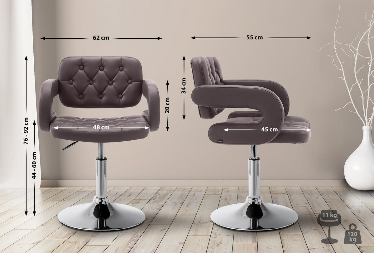 SESSEL Lederlook braun - Chromfarben/Braun, Textil/Metall (62/76/55cm) - CLP