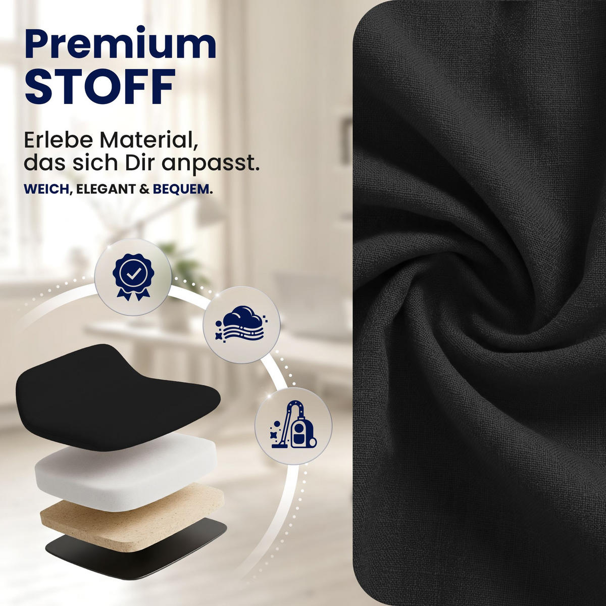 CHEFSESSEL Stoff Schwarz - Chromfarben/Schwarz, Textil/Metall (69.5/113/78cm) - CLP