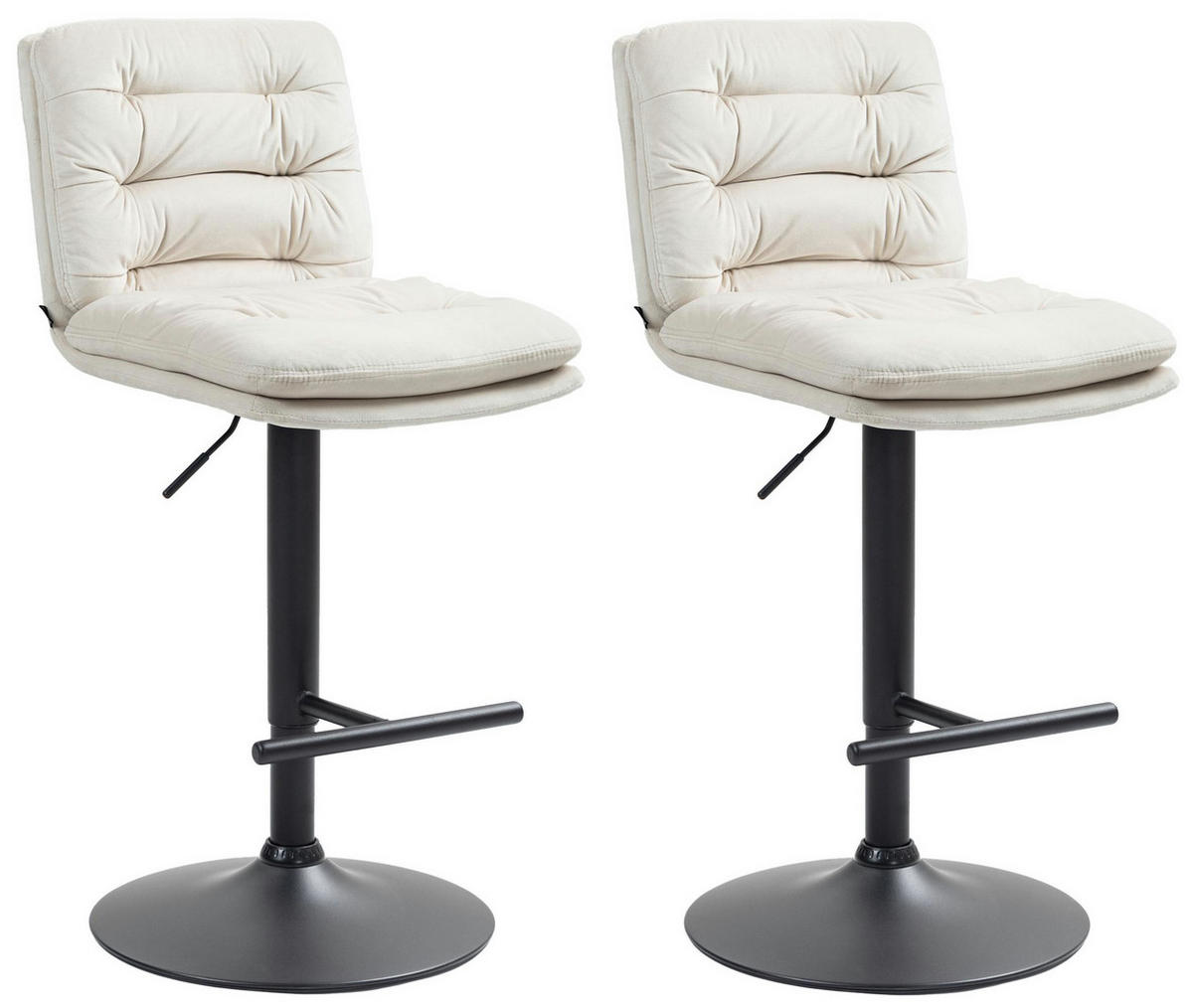 BARHOCKER 2er Set Samt creme - Creme/Schwarz, Textil/Metall (42/94/56cm) - CLP