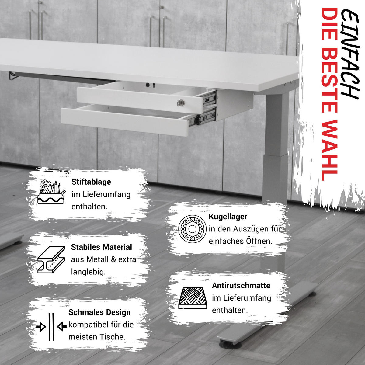 SCHUBLADE DeskDrawerPro2 30,5/46,4/11,1 cm in Weiß - Weiß, Metall (30.5/46.4/11.1cm) - bümö