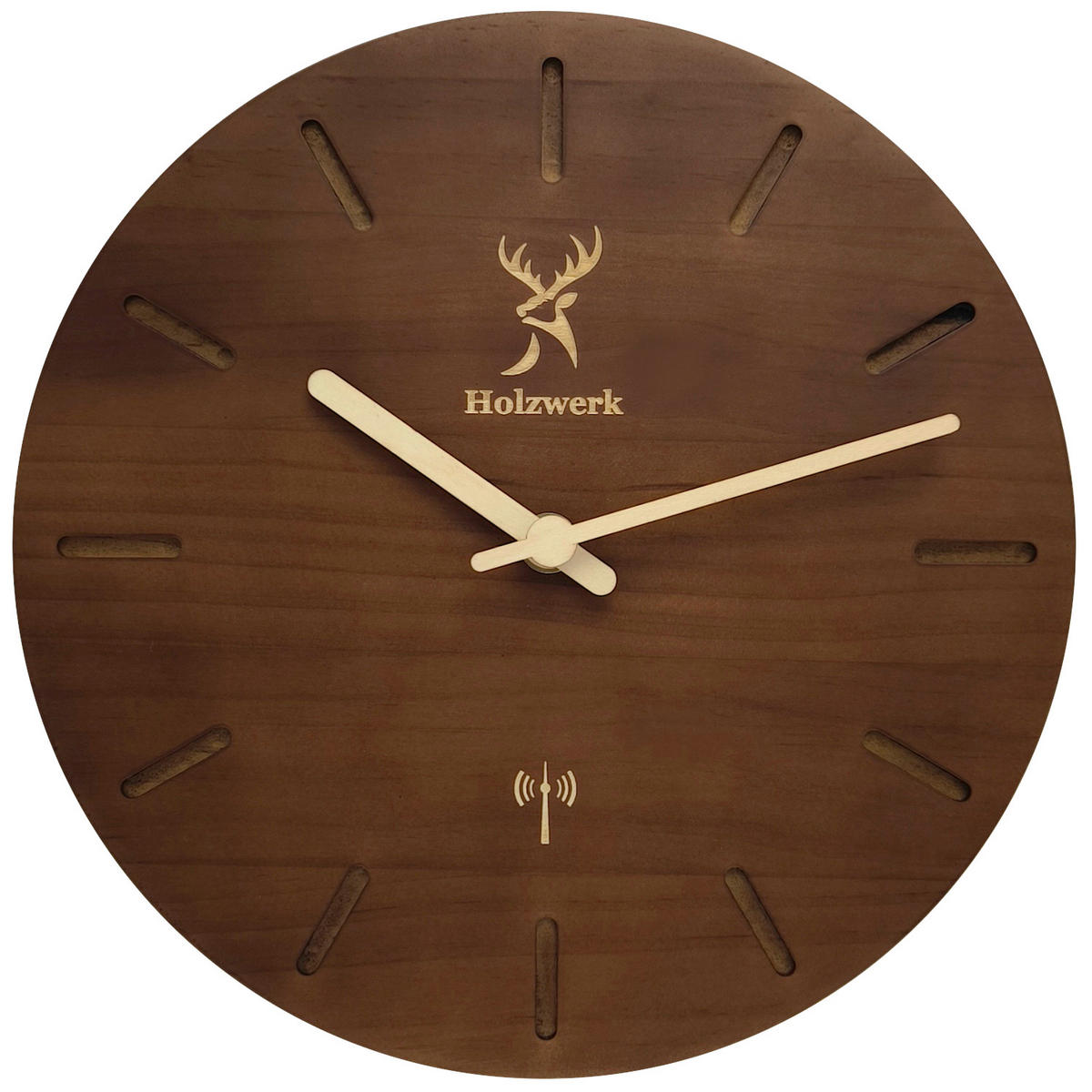 WANDUHR Holz Designer STARNBERG (FUNK) Loft Wand Uhr, braun - Dunkelbraun/Beige, Holz (25/25/2.2cm) - Holzwerk