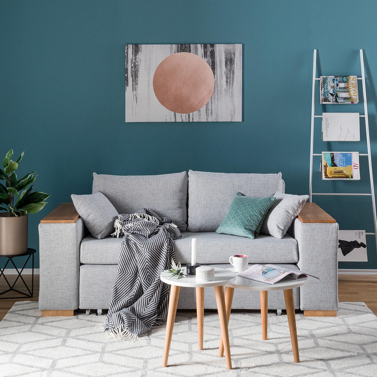 SCHLAFSOFA mit XL Armlehne - Grau, Textil (196/90/90cm) - home24