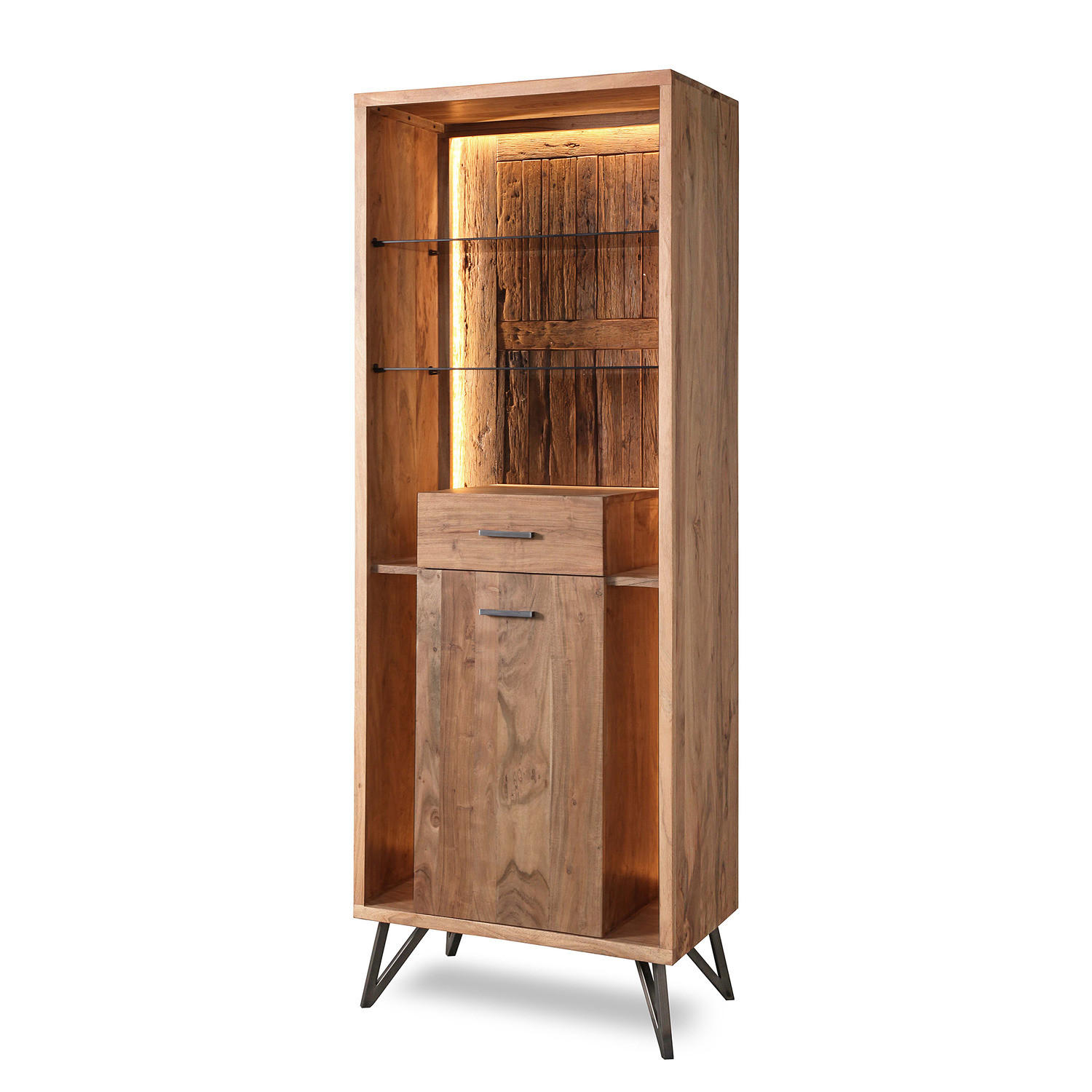 MASSIVE STANDVITRINE - inkl. Beleuchtung - Akazie - Akaziefarben, Holz (72/195/40cm) - home24