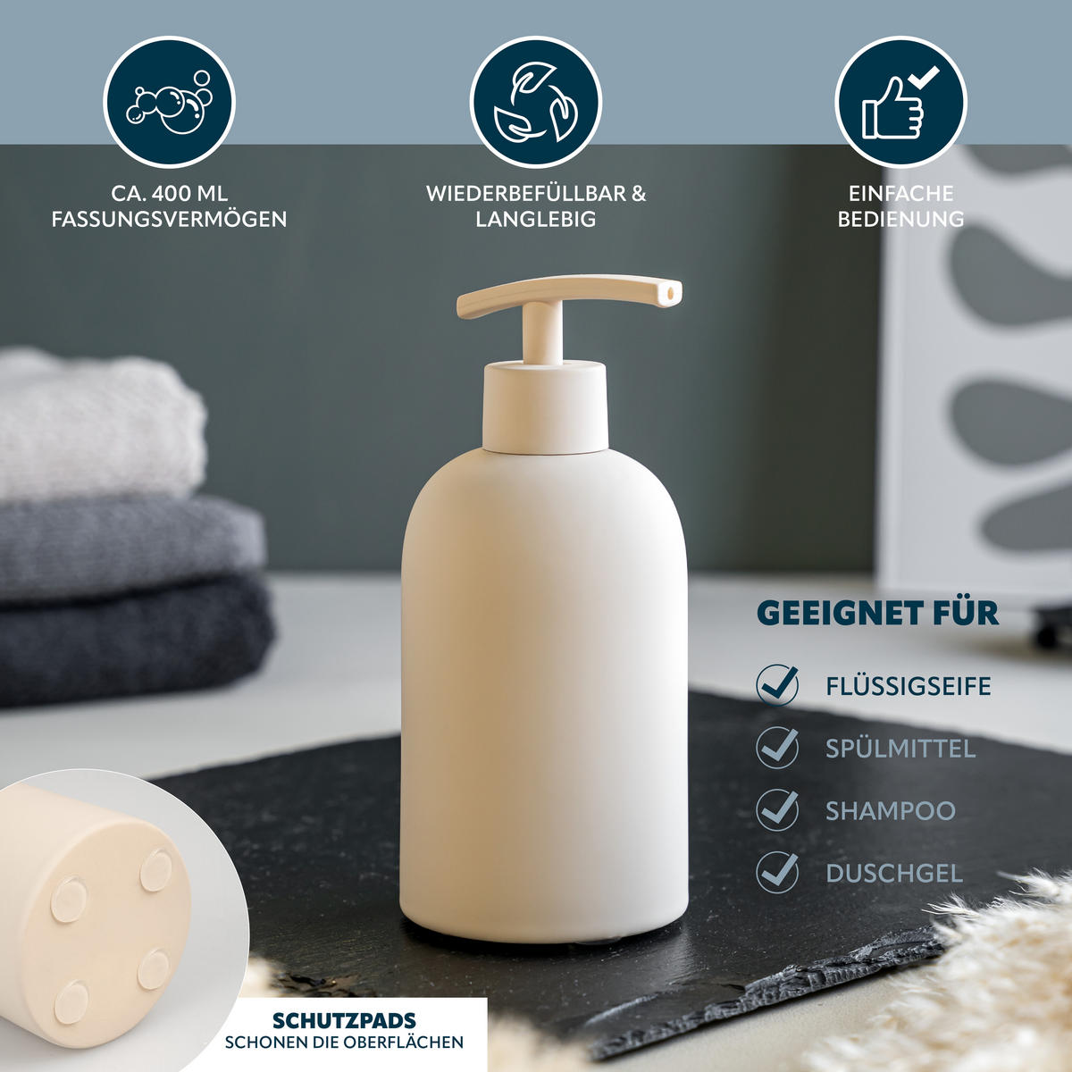 BAD-ACCESSOIRES-SET CERANO, Soft-Touch, beige - Schwarz, Keramik (8/18/8cm) - eluno