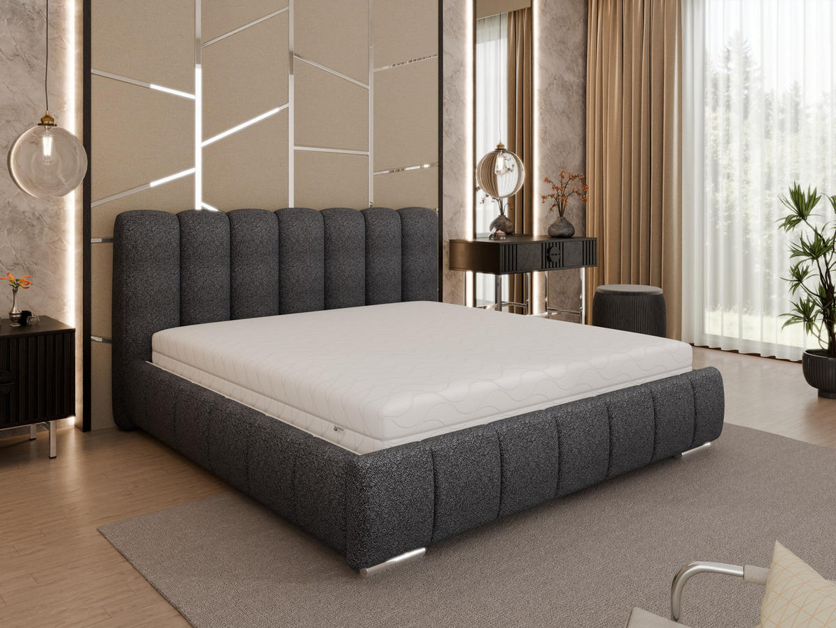 POLSTERBETT Zaira 180x200cm – Elegantes Polsterbett für modernen Wohnstil , Taschenfederkernmatratze Pocket (19cm), Graphitfarben - Graphitfarben, Holz (180/200cm) - Panda Möbel