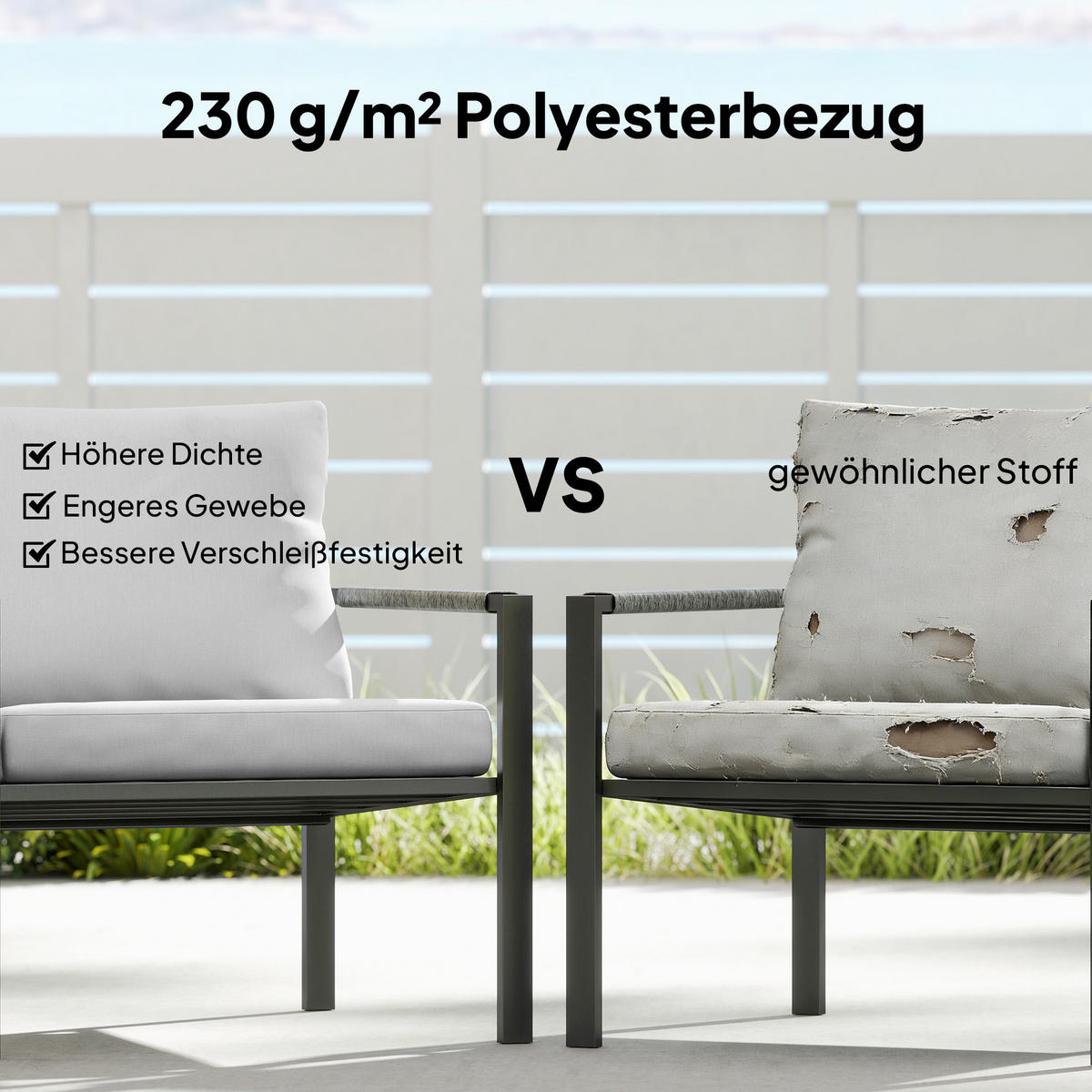 GARTENMÖBEL-SET 5er Set Stahl Polyester Hellgrau - Hellgrau, Textil/Metall - Outsunny