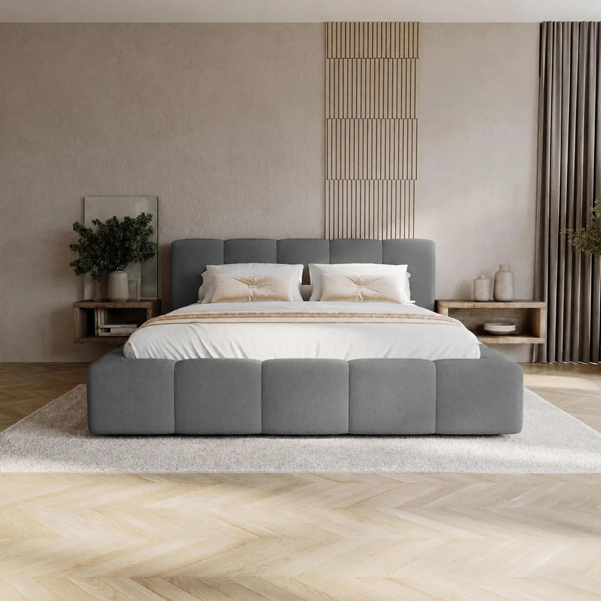 POLSTERBETT Palermo 160x200 cm mit Stauraum und elegantem Kopfteil - Holzrahmen, Velo Dunkelgrau - Dunkelgrau, Holz/Textil (160/200cm) - Chilly