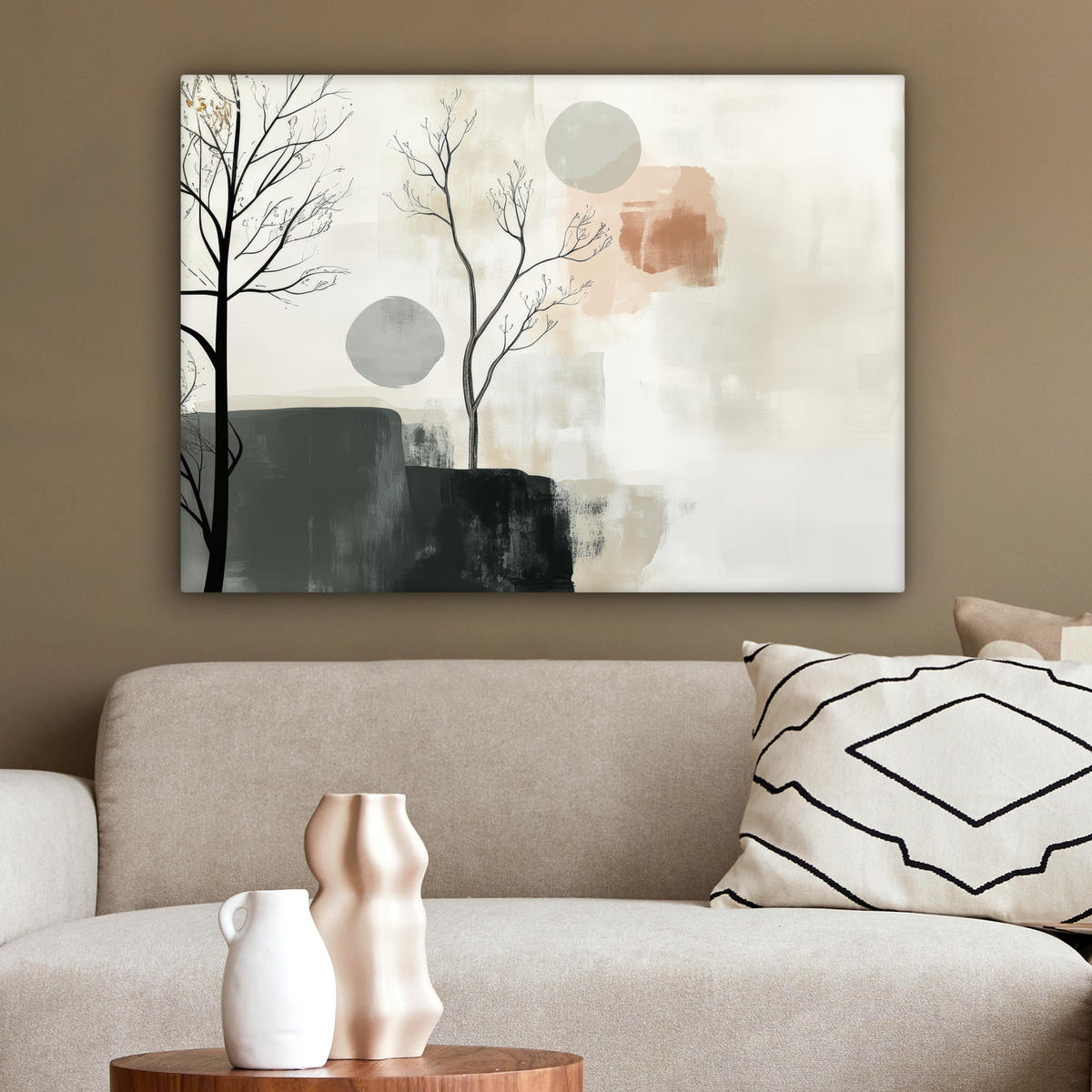 LEINWANDBILD Wabi sabi - Beige - Pflanze Wandbilder 80x60 cm - Sandfarben, Textil (80/60cm) - MuchoWow