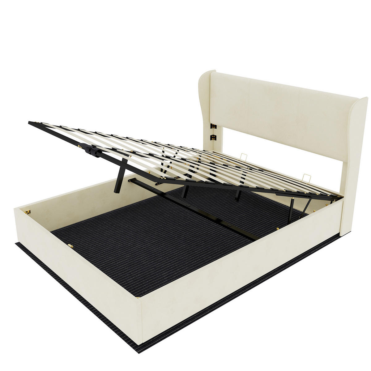 STAURAUMBETT 140/200 cm DE-32993 mit Gaslift-Stauraum und Matratze Beige - Beige, Metall (140/200cm) - ComfortXL