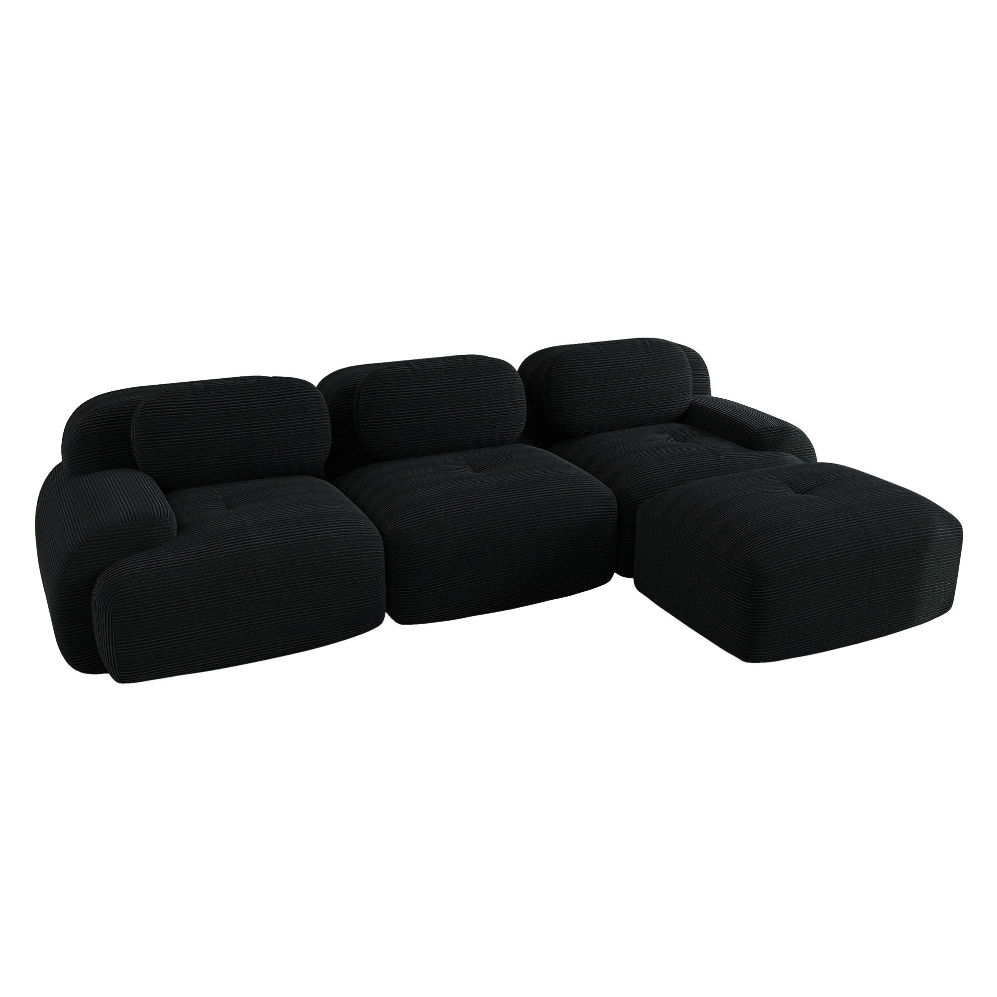 ECKSOFA Cord Schwarz modular kombinierbar - Schwarz, Textil (298/178cm) - WISHDOR