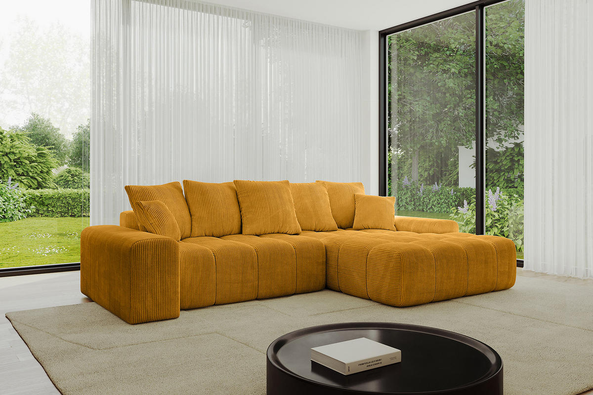 ECKSOFA Ottomane Rechts ENSI-L - 267x164x88 cm Currygelb - Currygelb, Holzwerkstoff/Kunststoff (164/267cm) - ALTDECOR