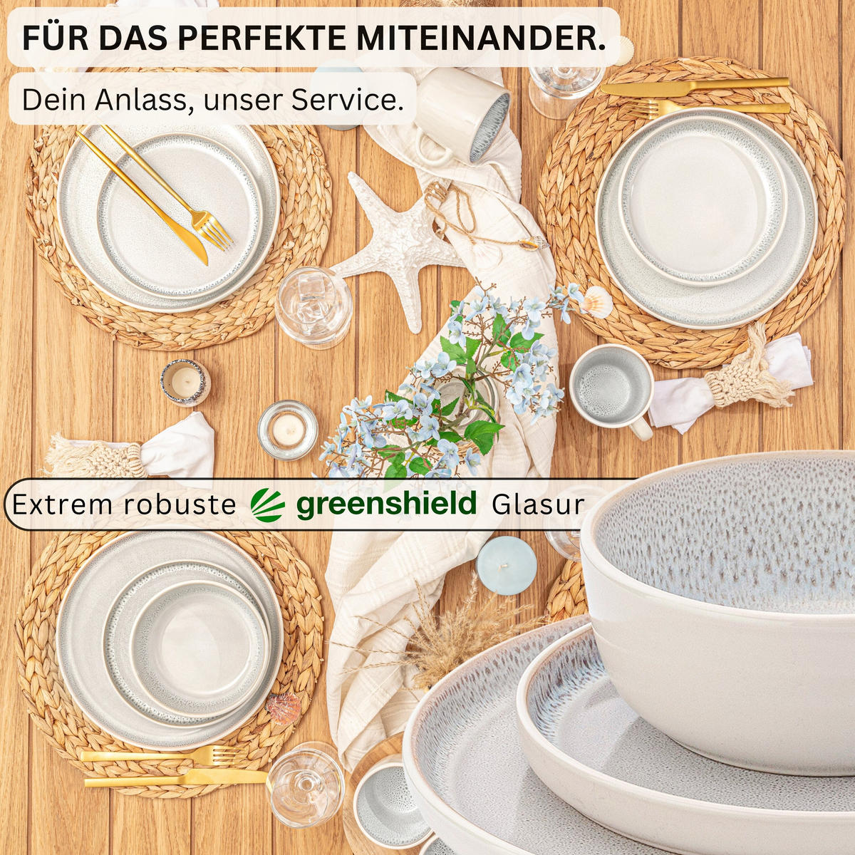 TAFELSERVICE KRETA - 24 teilig aus Steingut - Creme, Stein (27/6.5/27cm) - Sänger