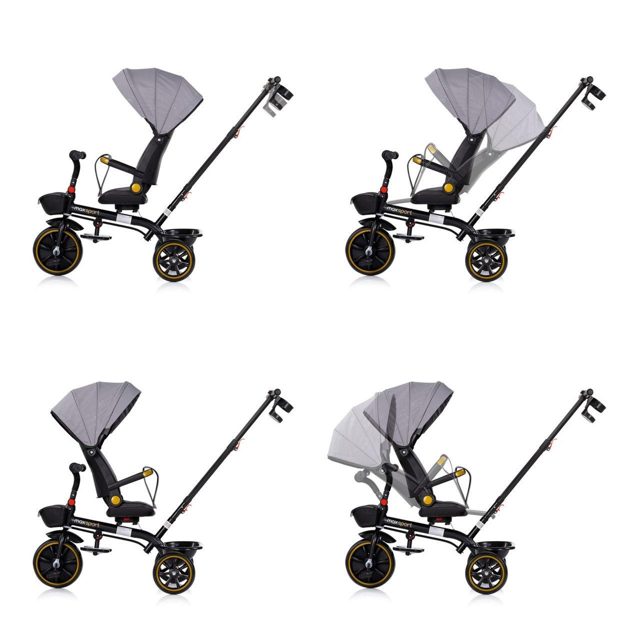DREIRAD Max Sport 2 in 1 grau Dreirad, Becherhalter, Sitz umkehrbar, Korb - Grau, Metall (116/50/95cm) - Chipolino