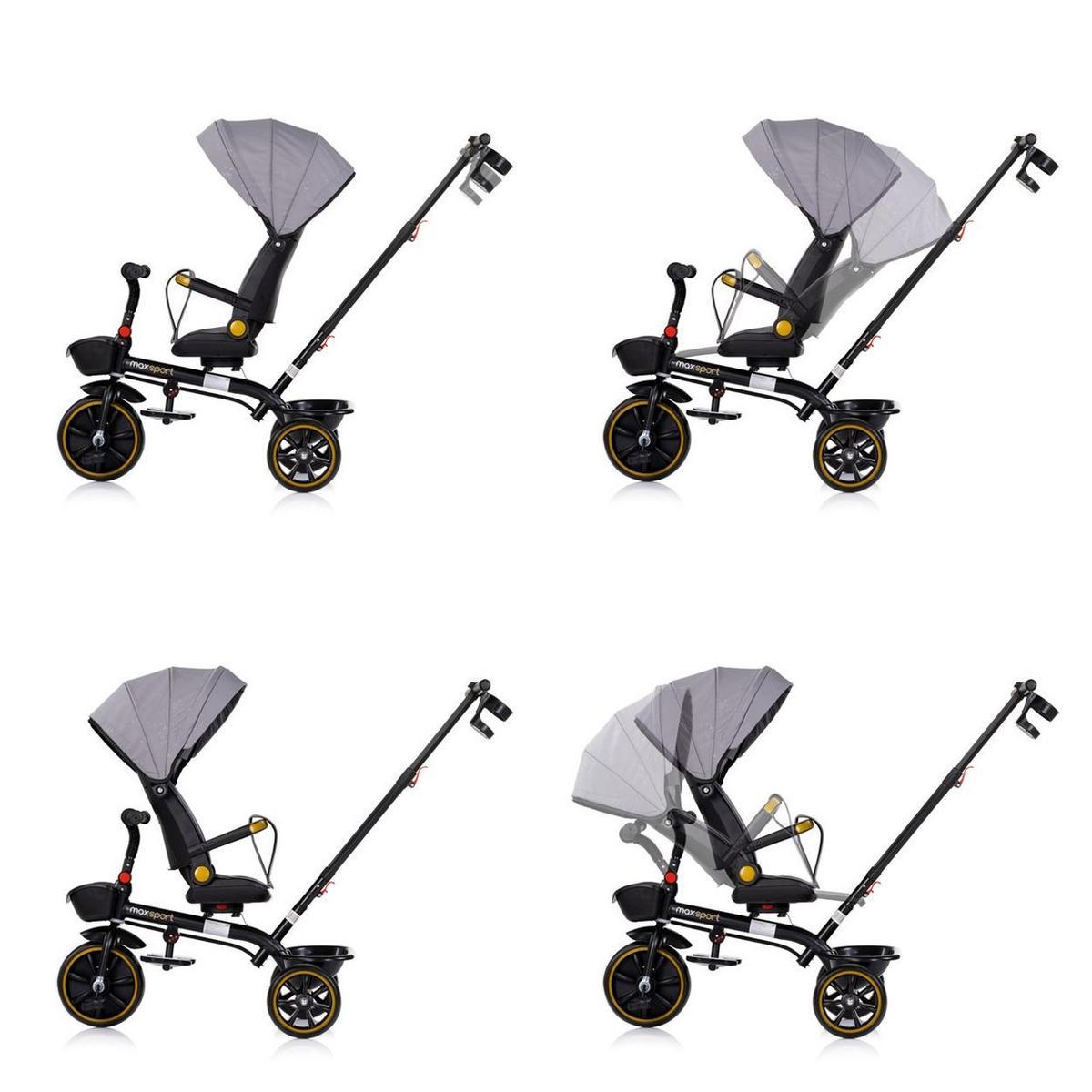 DREIRAD Max Sport 2 in 1 grau Dreirad, Becherhalter, Sitz umkehrbar, Korb - Grau, Metall (116/50/95cm) - Chipolino