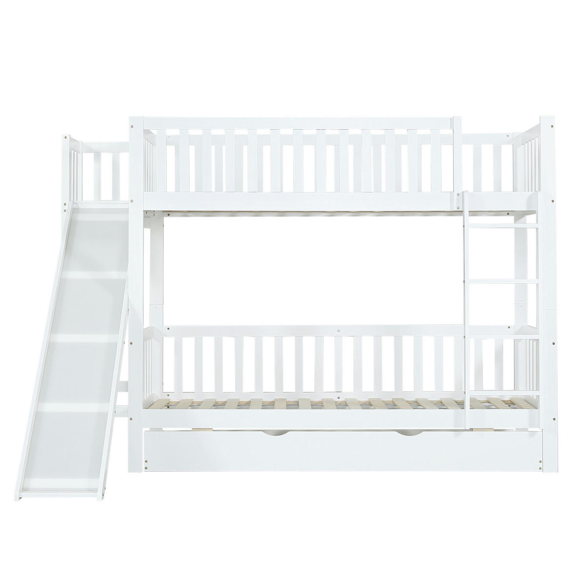 ETAGENBETT 90/200 und 90/190 cm Weiß mit Rutsche und Rollbett aus Kiefer und MDF - Weiß, Holzwerkstoff (90/200cm) - OKWISH