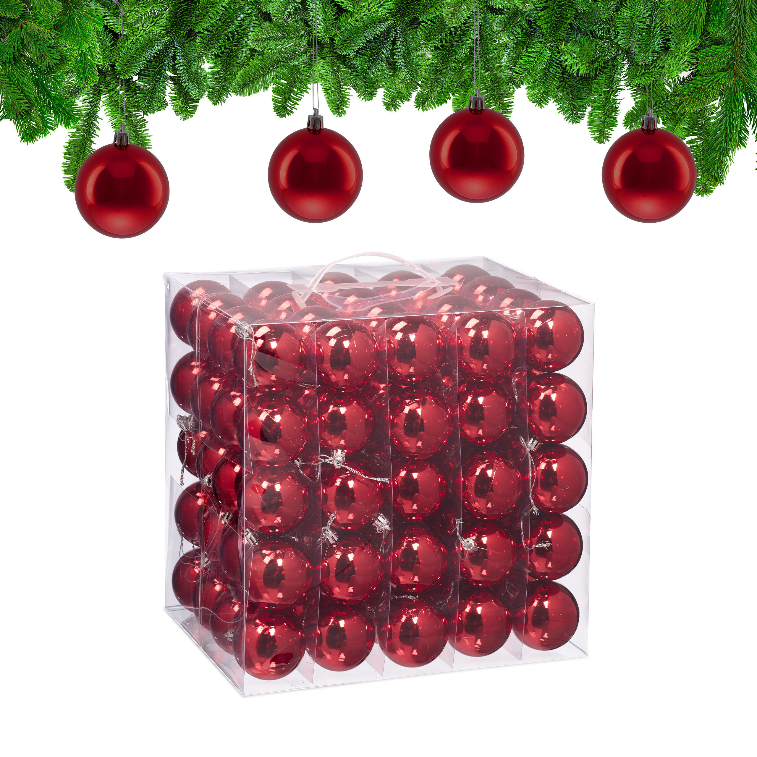 100XWEIHNACHTSKUGELN - Rot, Kunststoff (6/7/6cm) - Relaxdays