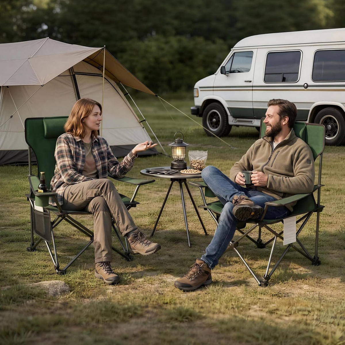 CAMPINGSTUHL Faltbar mit Fußablage Grün - Grün, Textil (84/88.5/160cm) - Woltu