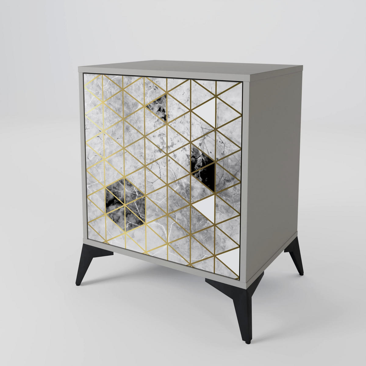 SIDEBOARD ASHEN ARIA, Grau, 57,5x42x72,5 cm, Schwarze Metallfüße - Multicolor/Schwarz, Holzwerkstoff/Metall (57.5/72.5/42cm) - SpaceRebels