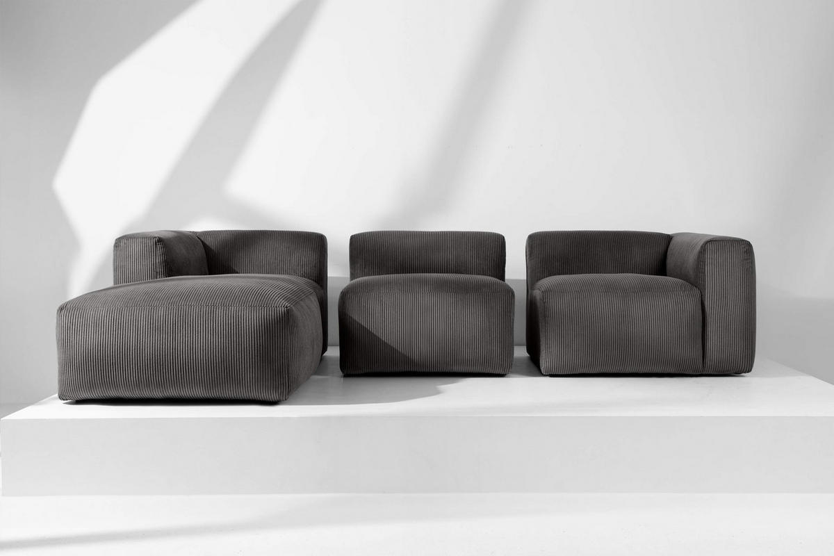 ECKMODULSOFA-LINKS BUFFO mit extrem weicher und bequemer Sitzfläche, Kordstoff, grau - Grau, Textil (297/180cm) - KONSIMO®