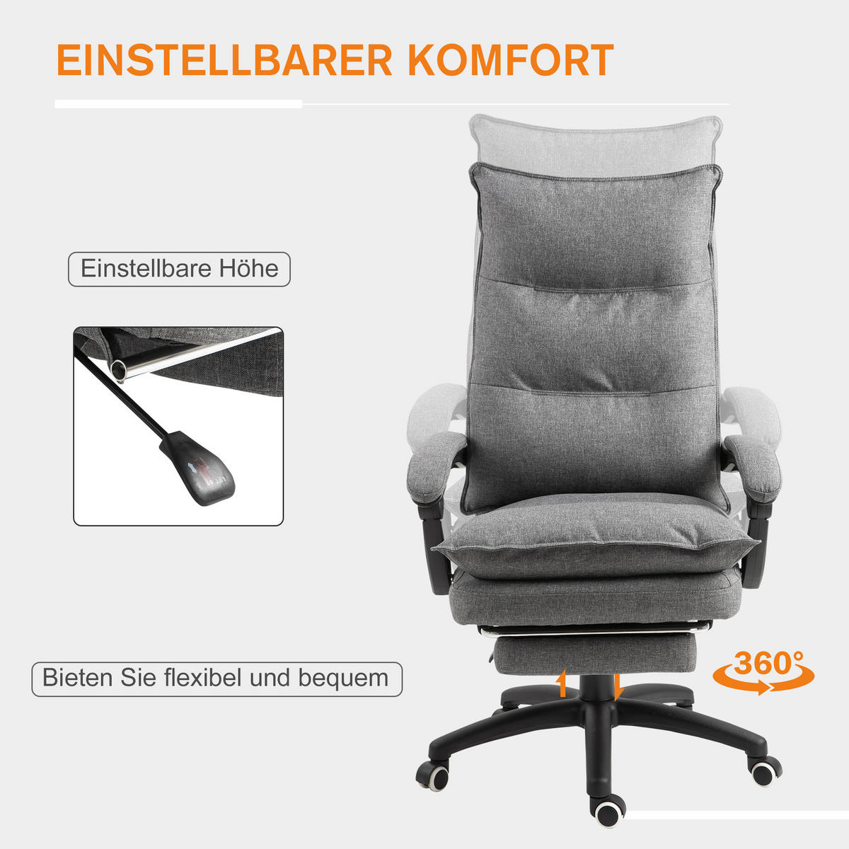 BÜROSTUHL massage Drehstuhl Massagefunktion Chefsessel höhenverstellbar Grau - Grau, Kunststoff (62/130/70cm) - Vinsetto