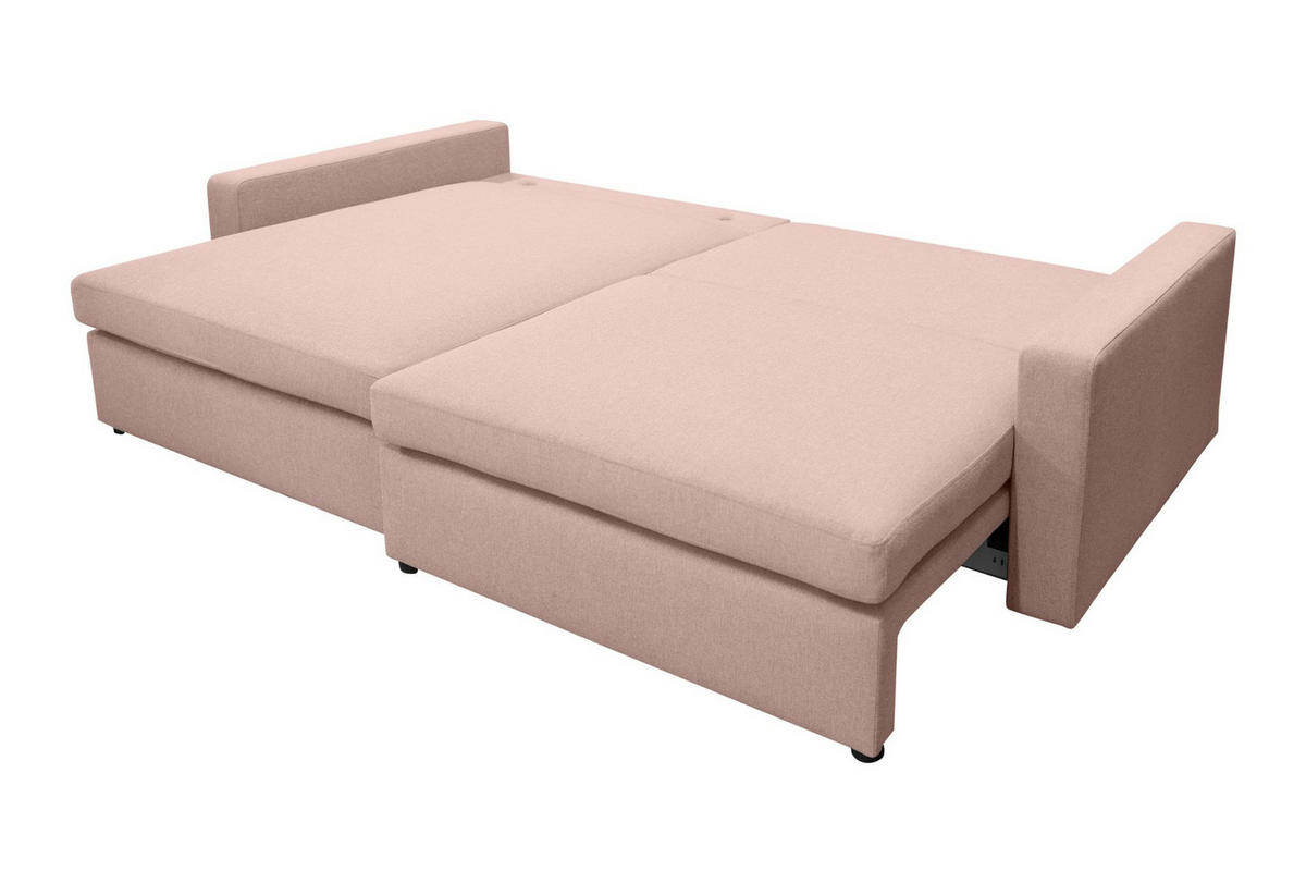 ECKSOFA Mit Schlaffunktion Und Bettzeugablage LUBEKA Stoff Faro Rosa Links - Rosa, Holz (140/147cm) - Kaiser Möbel