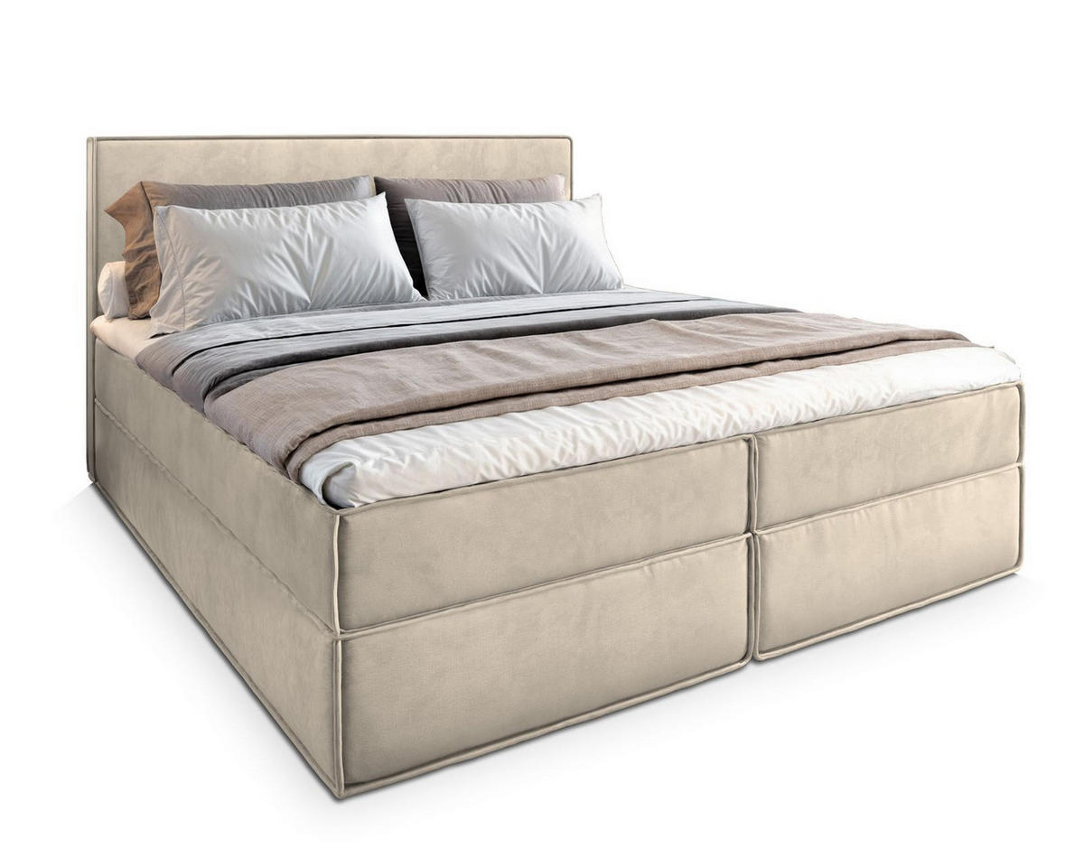 BOXBETT PELLIO 180x200 cm mit Matratze und Topper - Creme - Creme, Holz (180/200cm) - MASSENO
