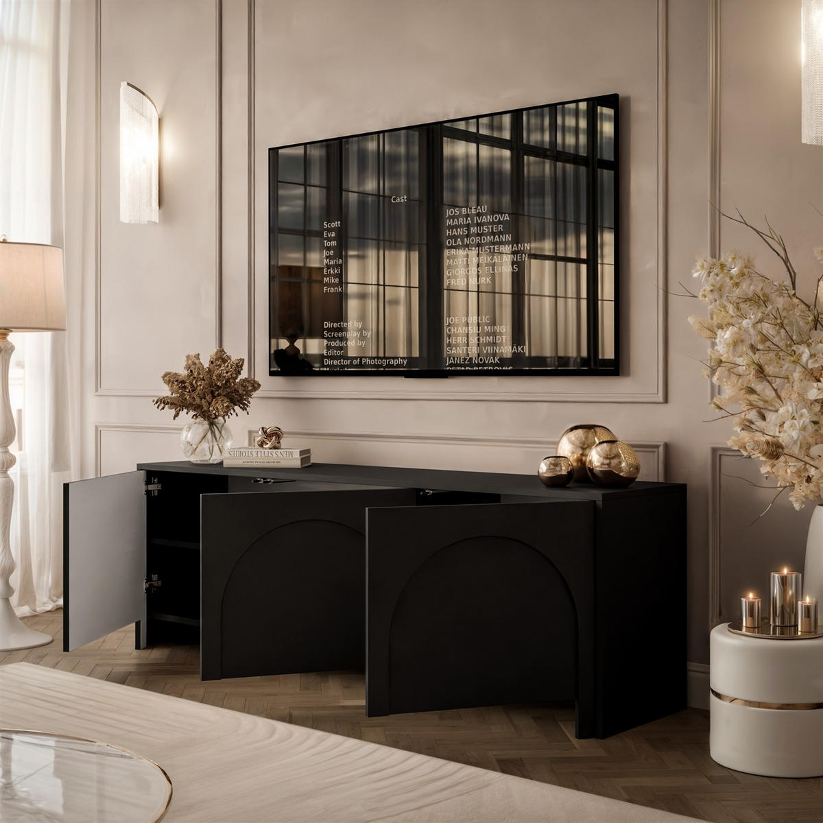 TV-ELEMENT ARIADNA schwarz dreitürig - Schwarz, Holzwerkstoff (154/51/35cm)