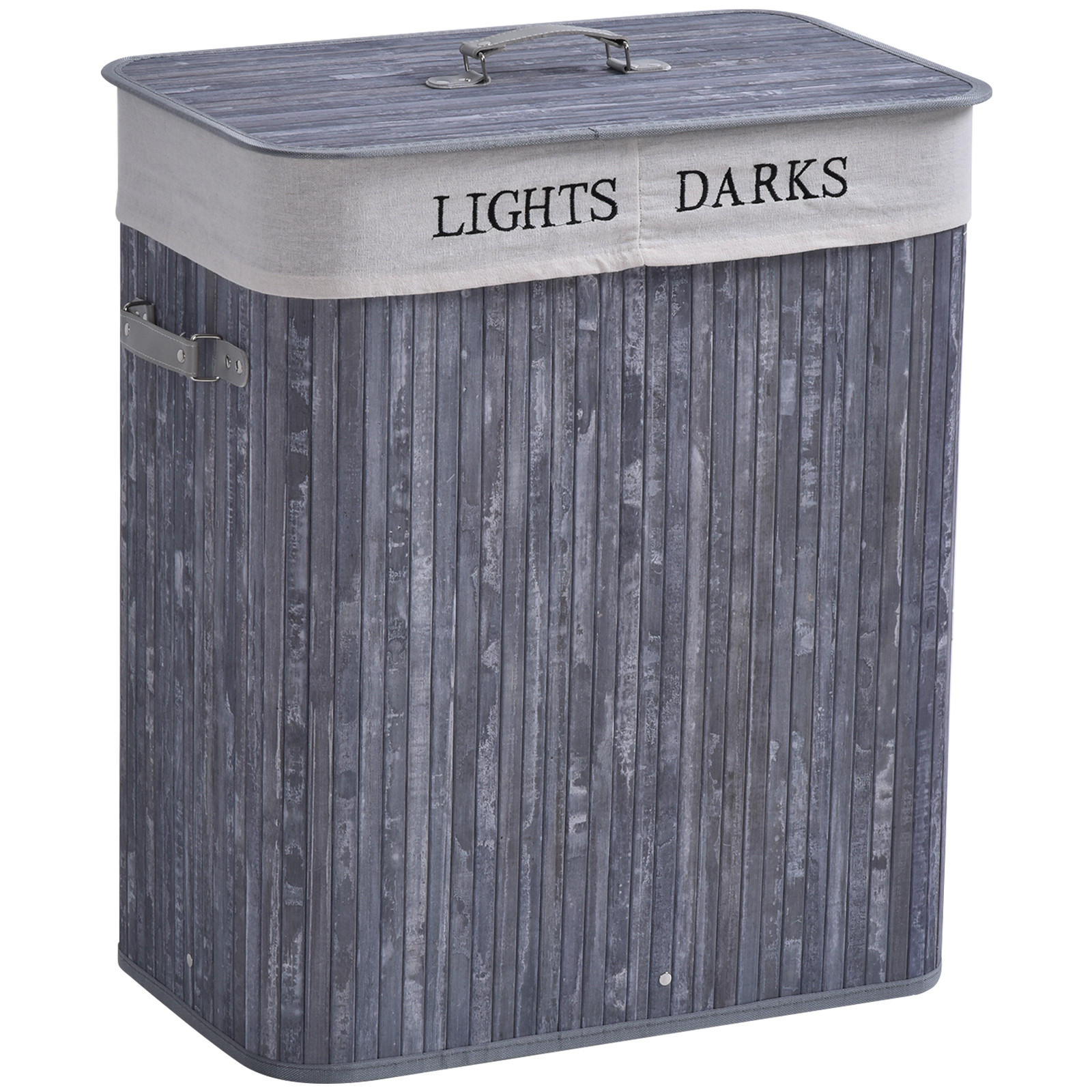 WÄSCHEKORB, Bambus, Segeltuch, PU, Grau - Grau, Naturmaterialien (32/63/52cm) - HOMCOM