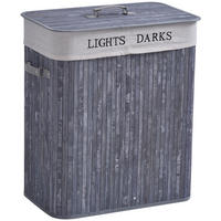 WÄSCHEKORB, Bambus, Segeltuch, PU, Grau - Grau, Naturmaterialien (32/63/52cm) - HOMCOM
